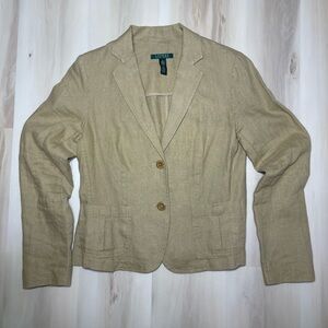 Lauren Ralph Lauren 100% Linen Blazer Jacket Women's Size 6 Beige Tan